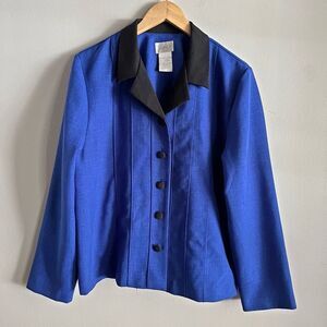 Koret Vintage Royal Blue Black Contrast Collar Button Blazer Top Women’s 14-16